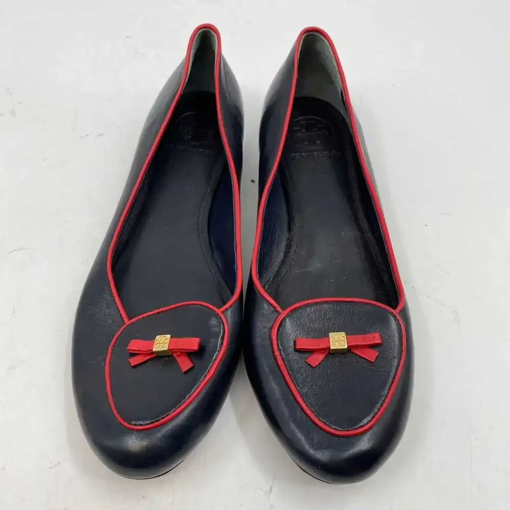 Tory Burch Navy Blue & Red Dakota Bow Flats | Size 8.5